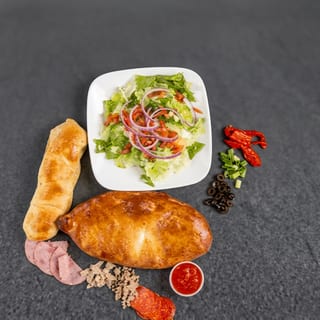 2. Calzone, Salad & Soda