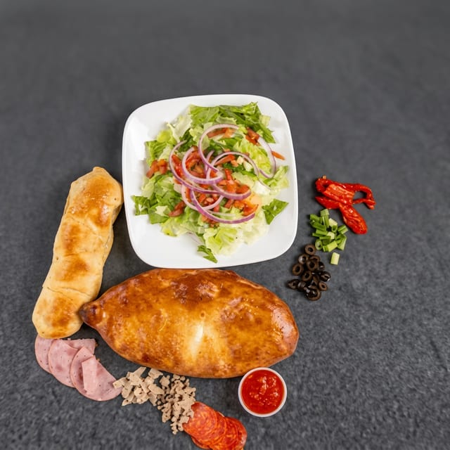2. Calzone, Salad & Soda.