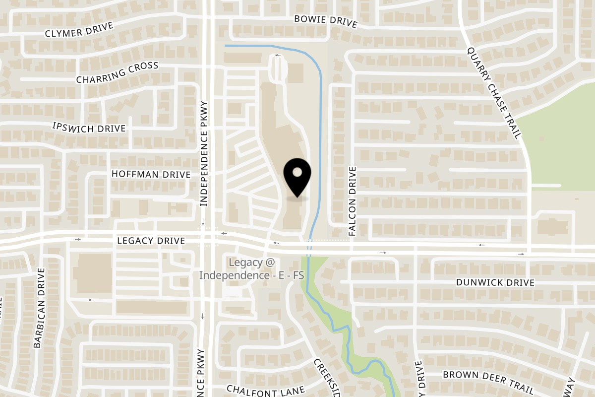 Map showing the location of Angelo & Vito's Pizzeria on 7000 Independence Pkwy #144 in Plano